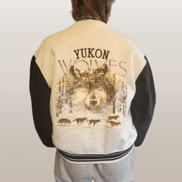 Vintage Other - Vintage 90s Yukon Wolf Varsity Sweatshirt Black Gray 1990s Streetwear Whimsy